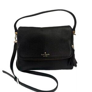 Kate Spade Satchel  Crossbody Handbag Leather Black ShoulderBag Purse Gold hardw